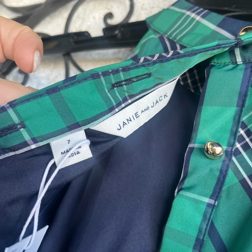 Janie and Jack Girls Ferry Green Plaid Bow Dress- size 7